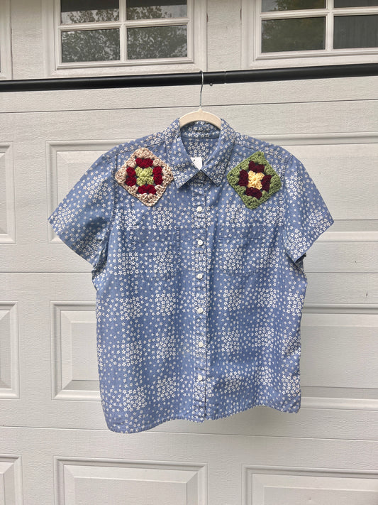 Floral Crochet Patch Shirt - Large