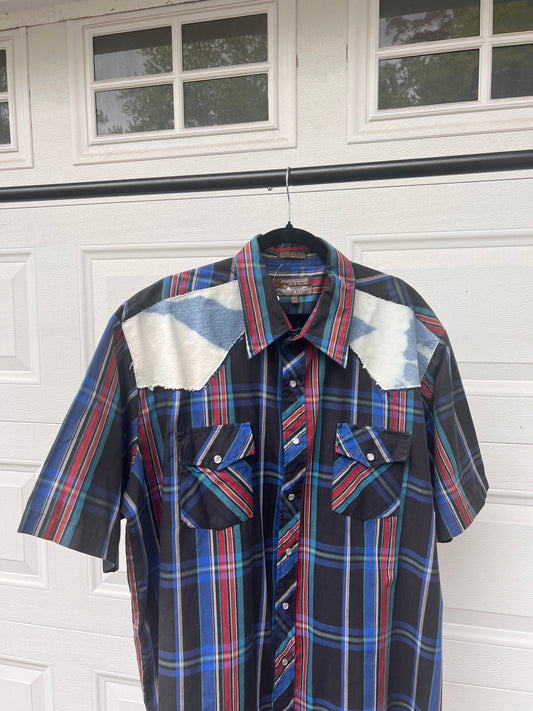 Western Plaid Vintage Patch Shirt - 3XL