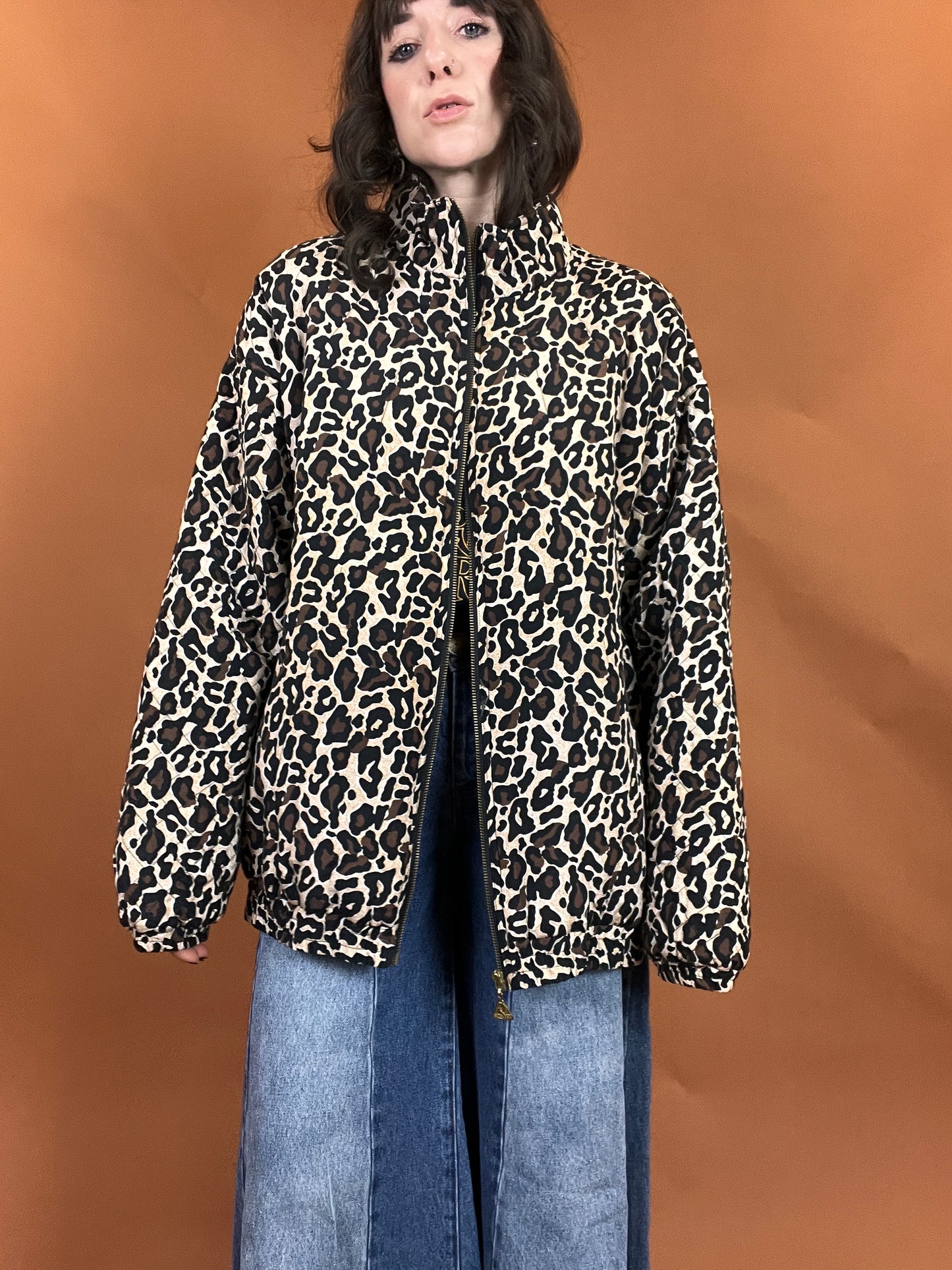 Silk Leopard Print Puffer Jacket - XL