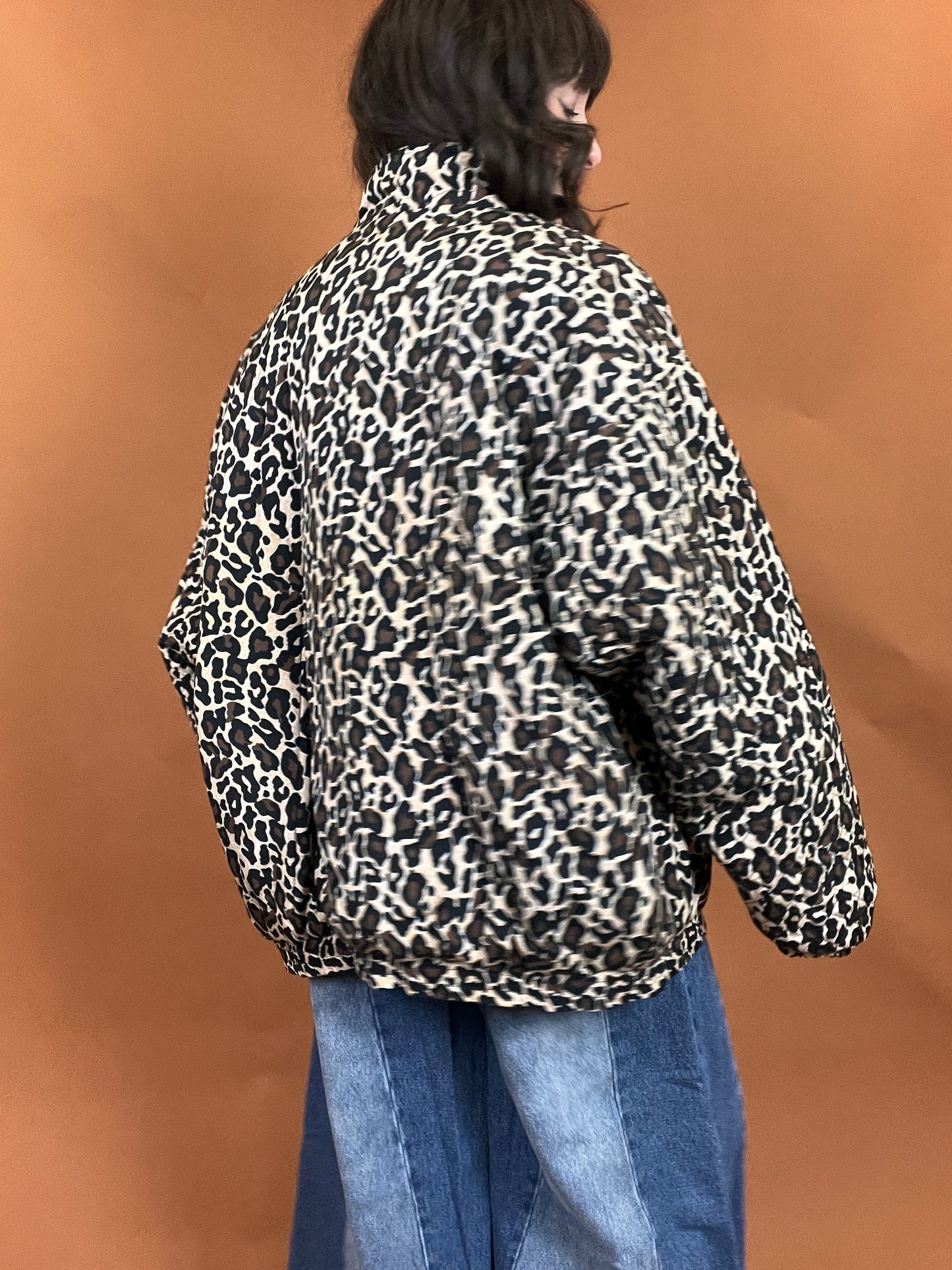 Silk Leopard Print Puffer Jacket - XL