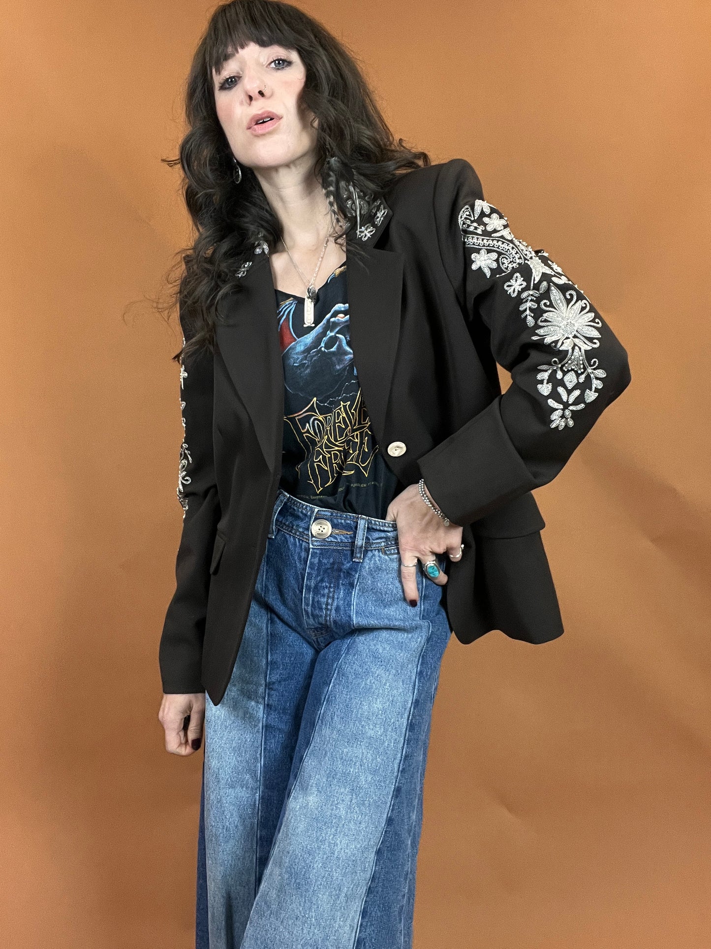 Embroidered & Beaded Brown Blazer - 10