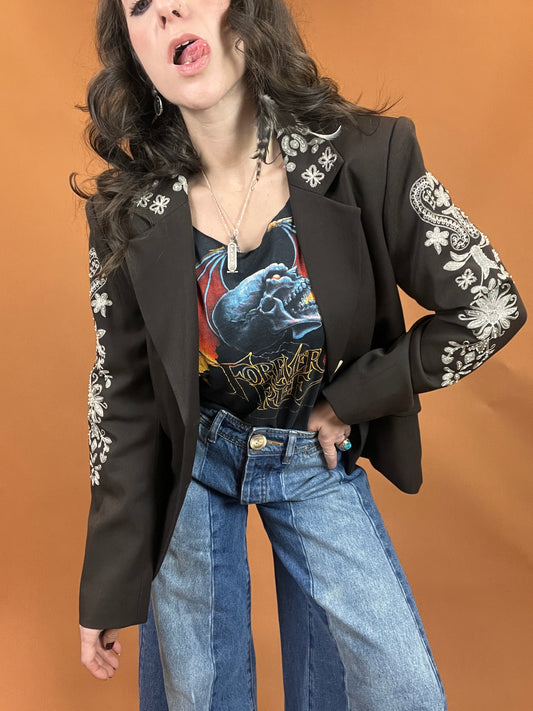 Embroidered & Beaded Brown Blazer - 10