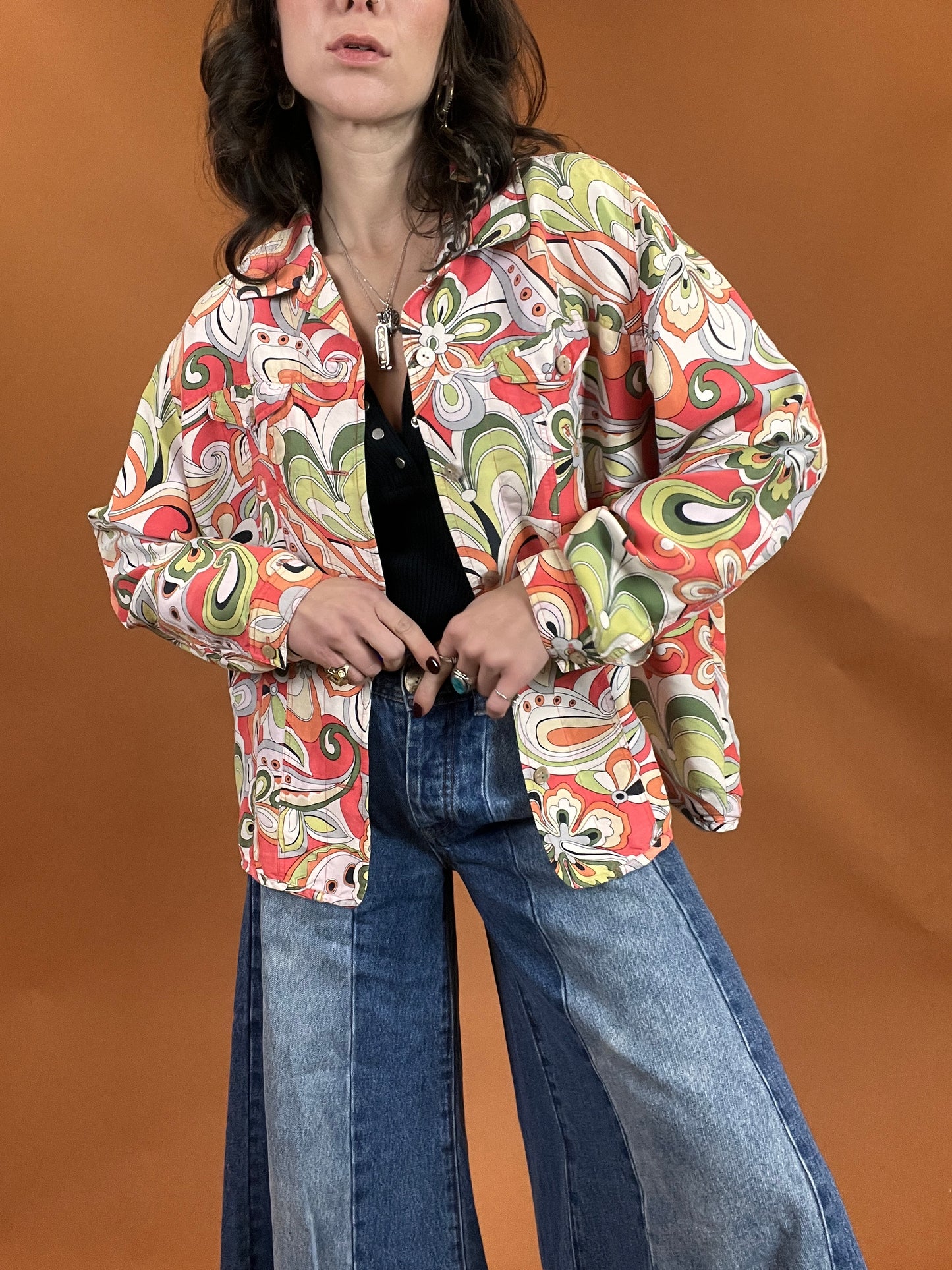 60s Abstract Floral Printed Jacket - XL