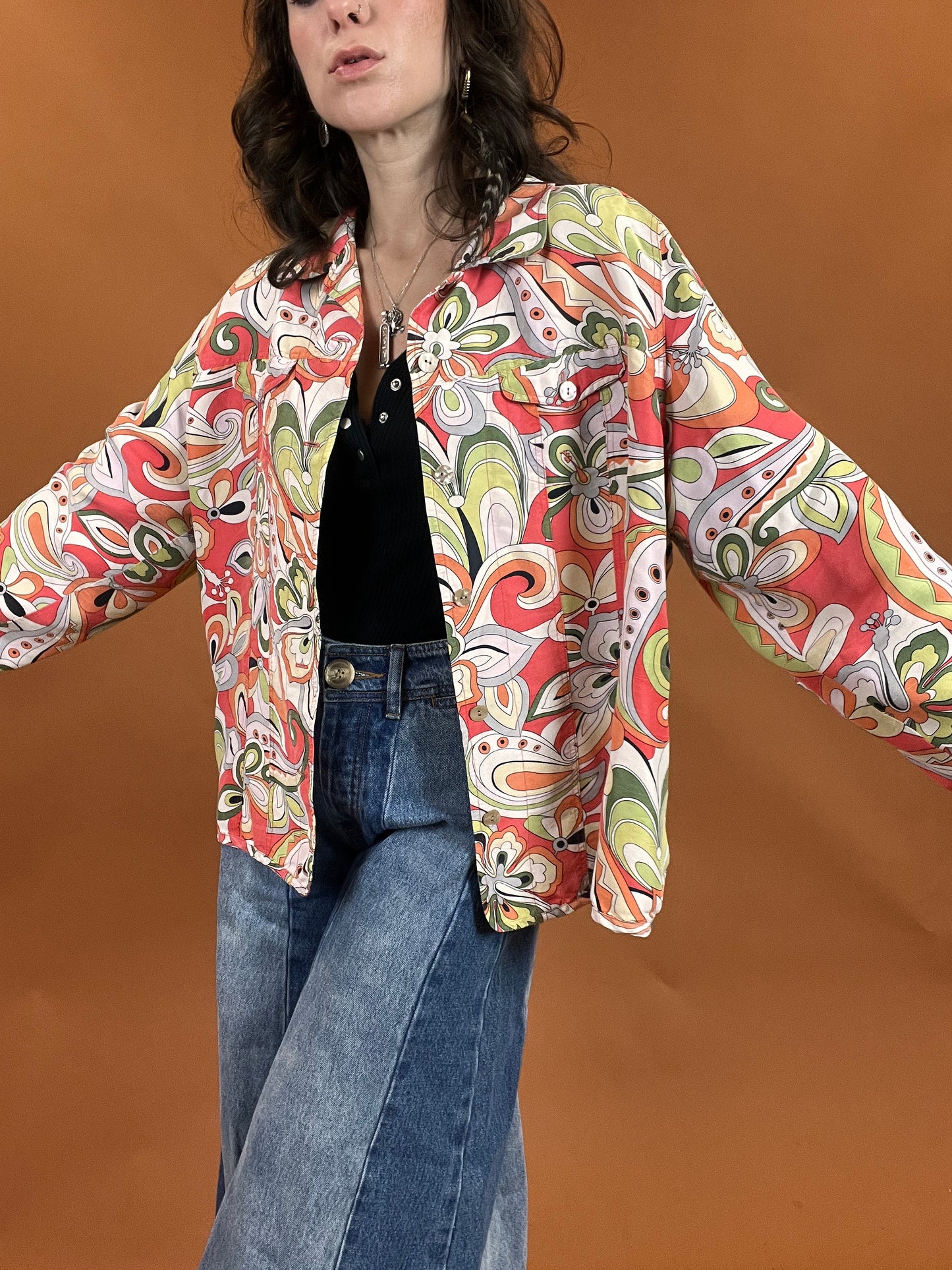 60s Abstract Floral Printed Jacket - XL