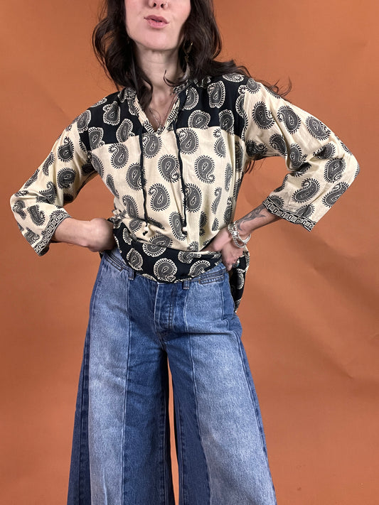 Black and Cream Paisley Tunic - M/L