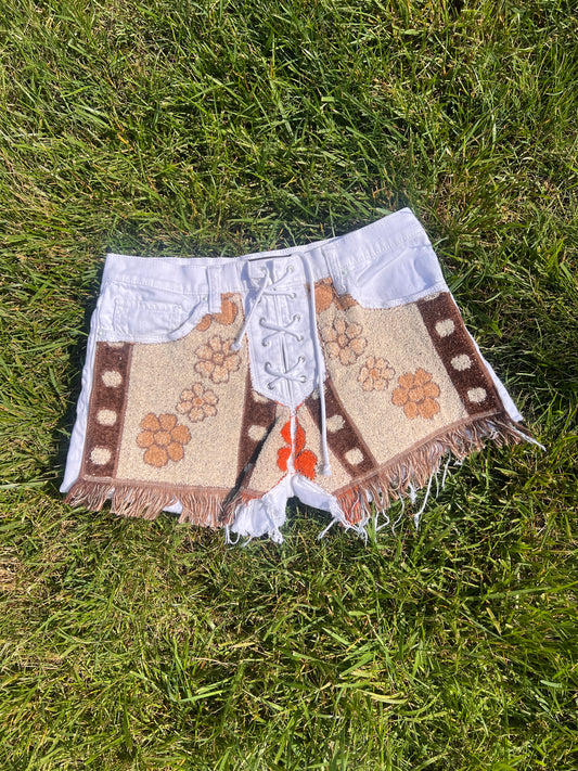 Reworked Floral Towel Shorts - Size 4