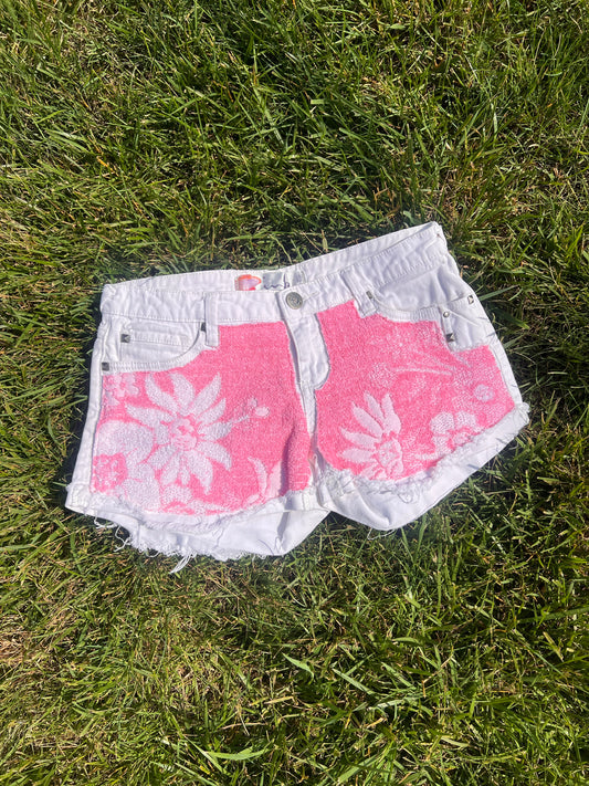 Reworked Floral Towel Shorts - Size 5