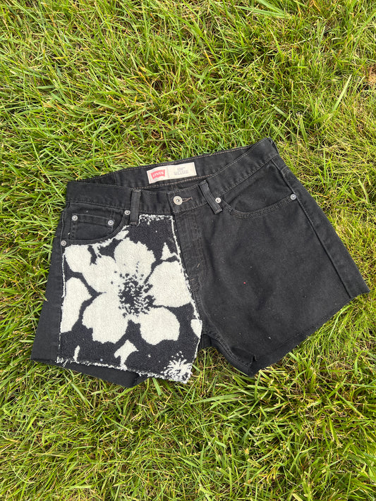 Reworked Floral Towel Shorts - Size 14