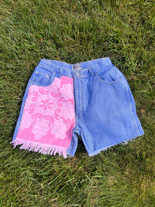 Reworked Floral Towel Shorts - Size 16