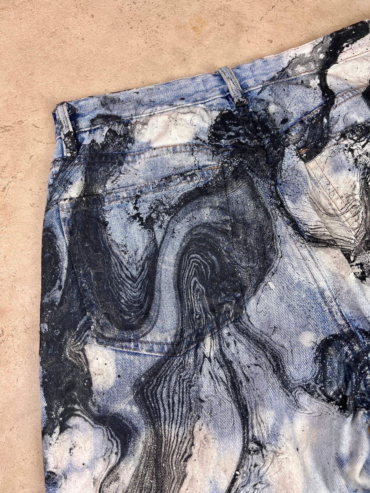 The Bleached & Marbled Straight Leg Jeans - 6/29"
