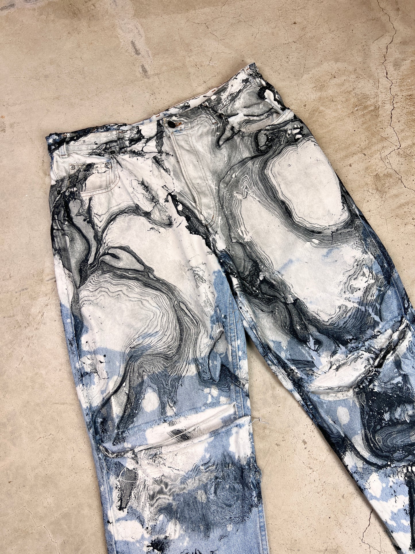 The Bleached & Marbled Straight Leg Jeans - 36"