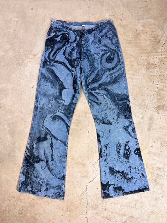 The Marbled Flare Leg Jeans - M