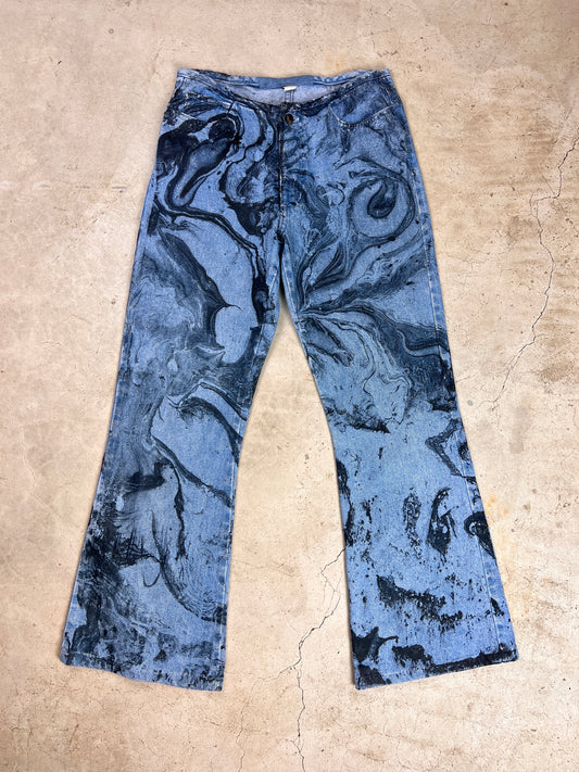 Marbled Flare Leg Jeans - M