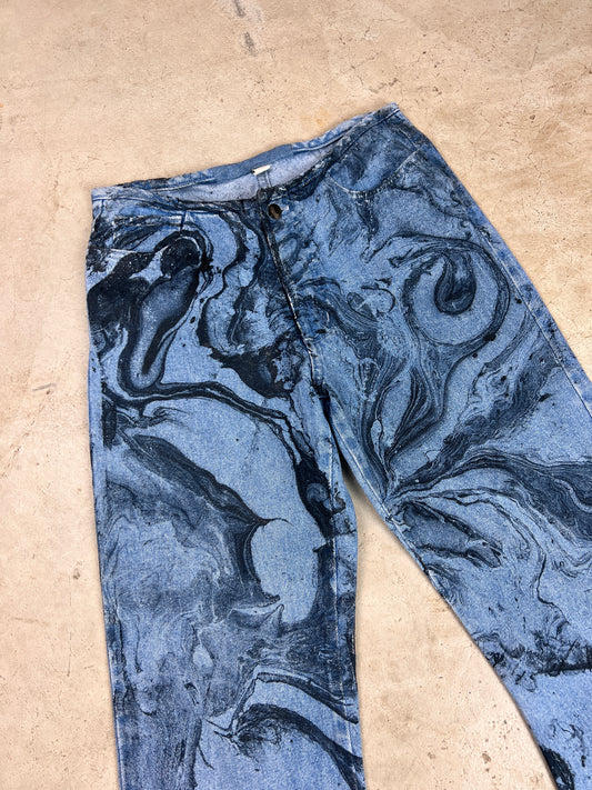 Marbled Flare Leg Jeans - M