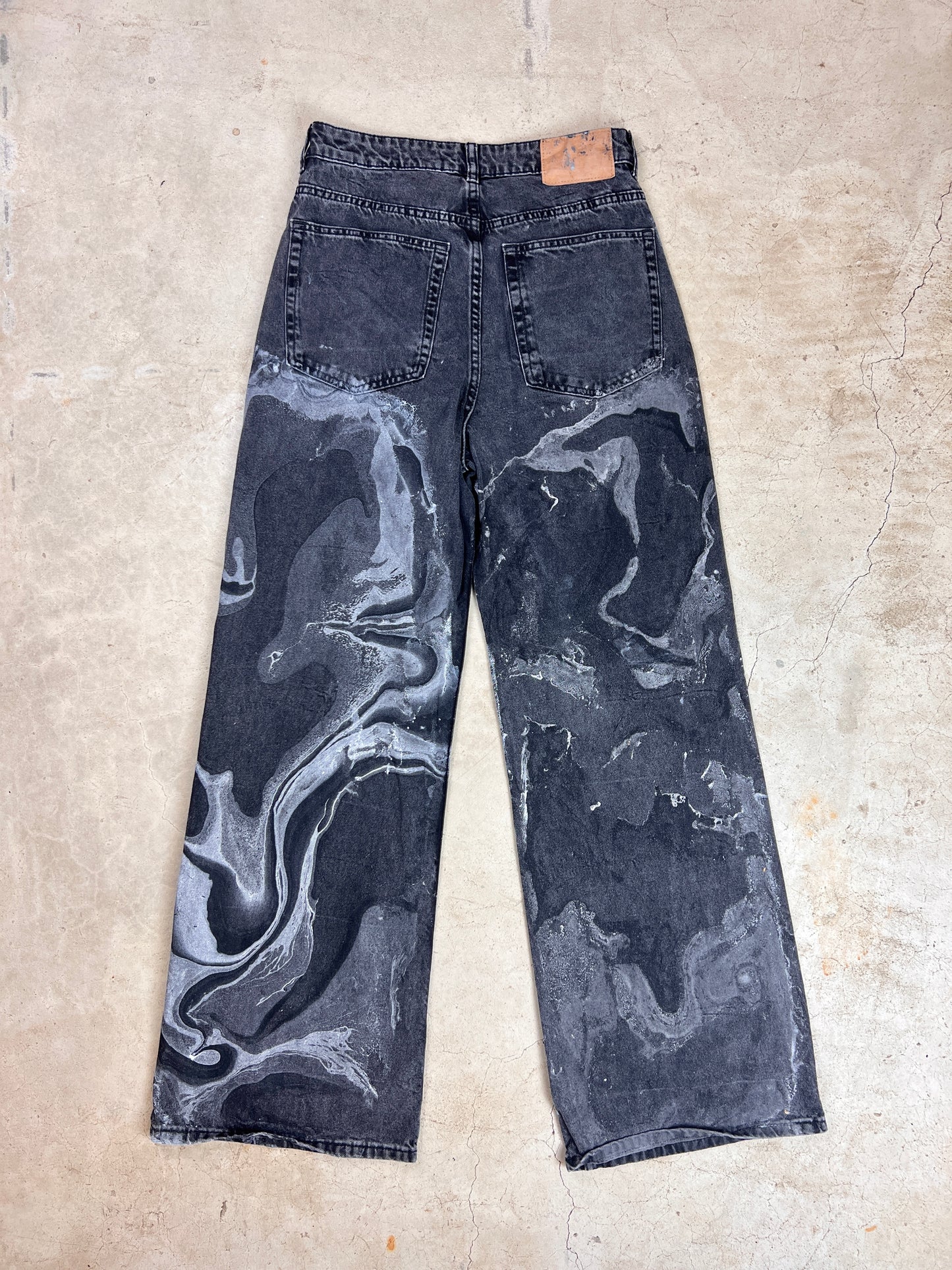 The Marbled Washed Out Black Wide Leg Jeans - 8/29"