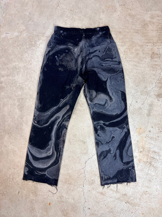 The Marbled Black Wide Crop Jeans - 25"