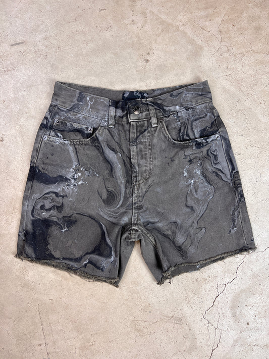Marbled Black Denim Shorts - 24"