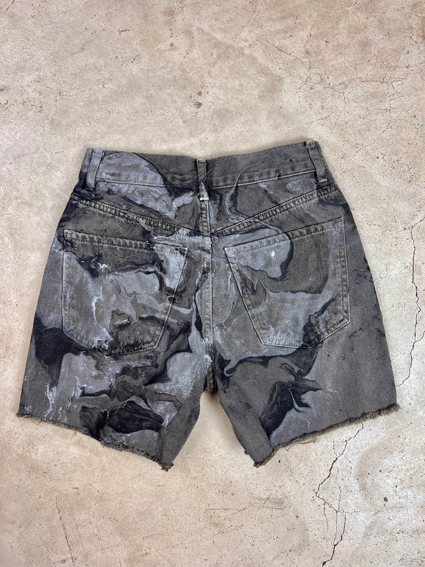 The Marbled Black Denim Shorts - 24"
