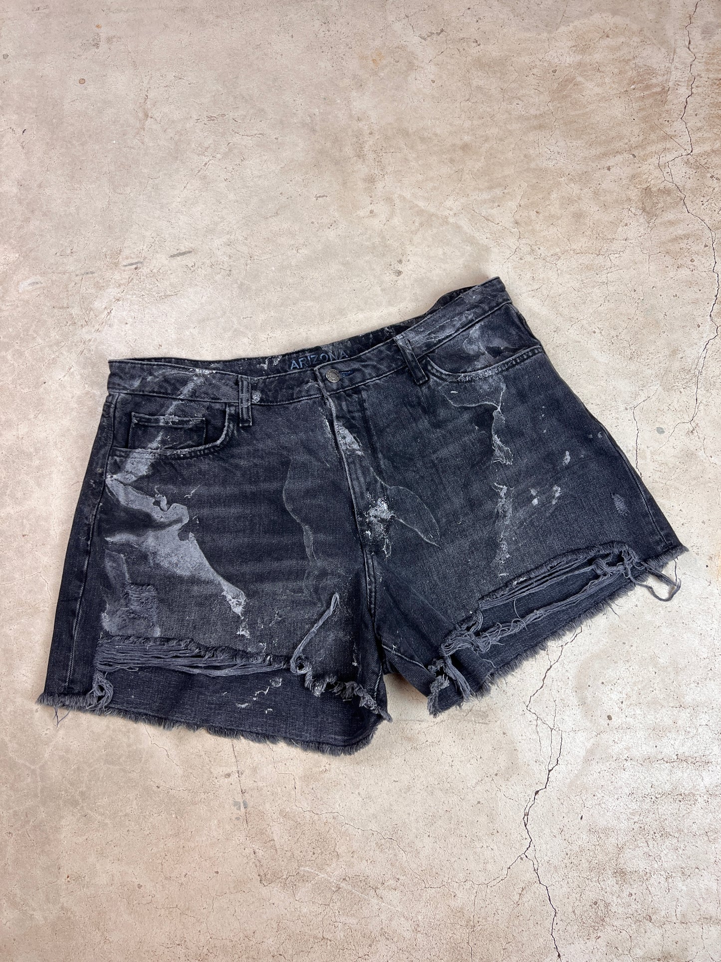 The Marbled Black Denim Shorts - 36"