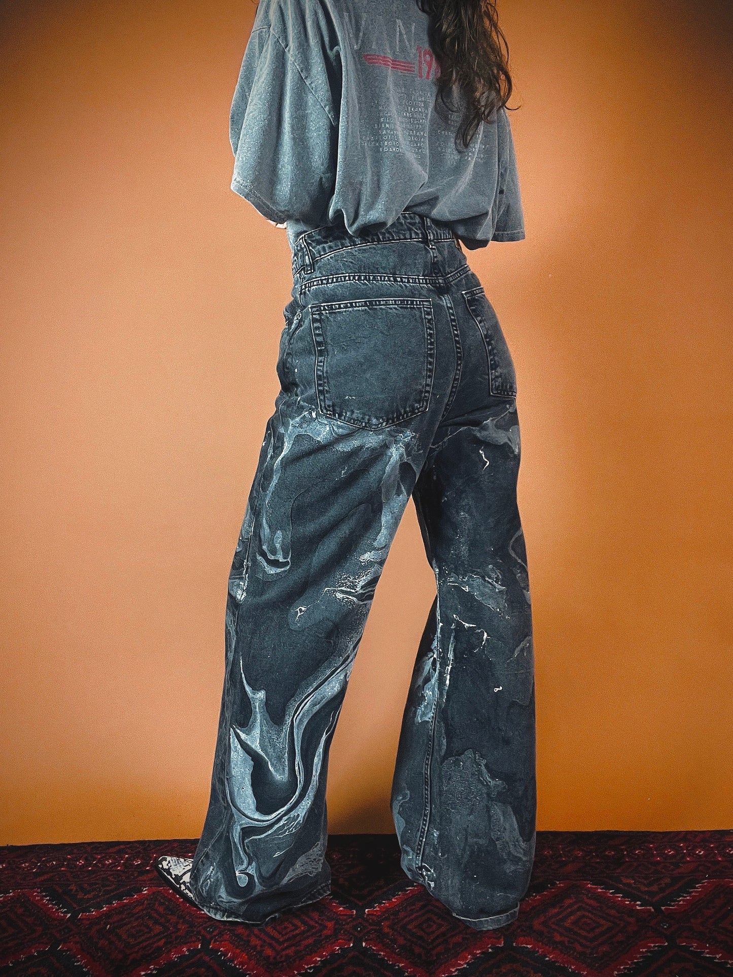 The Marbled Washed Out Black Wide Leg Jeans - 8/29"