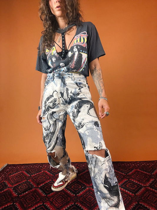 The Bleached & Marbled Straight Leg Jeans - 6/29"