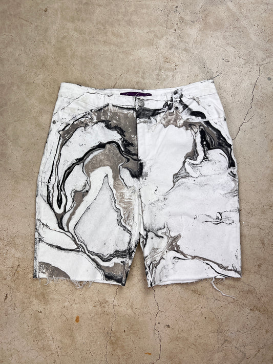 Marbled White Denim Shorts - 31"