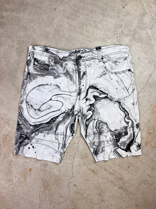 Marbled Moto Denim Shorts - 38"