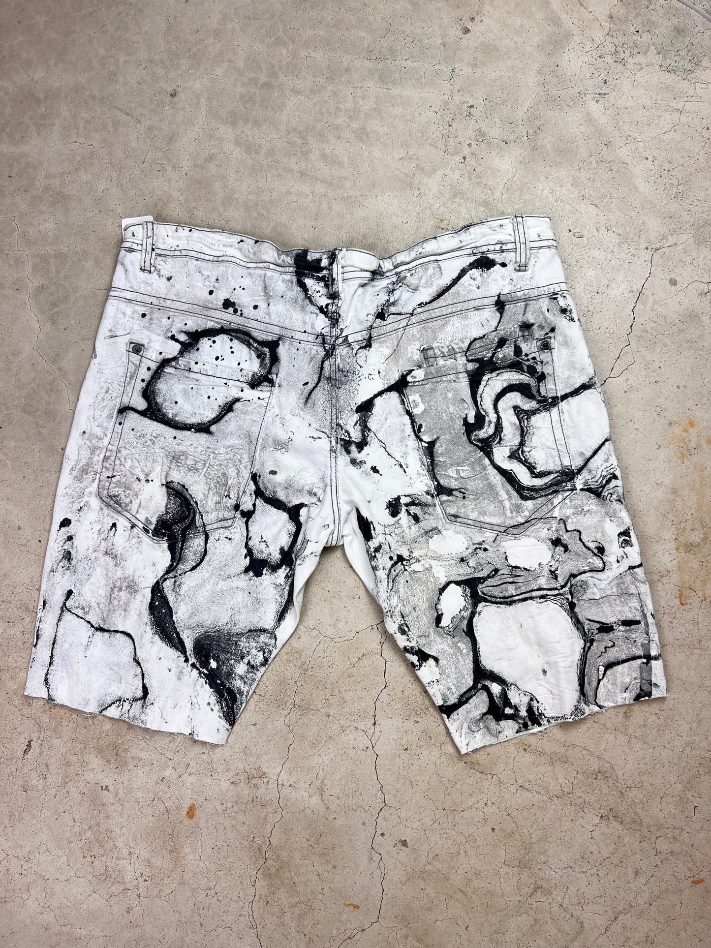 Marbled Moto Denim Shorts - 38"