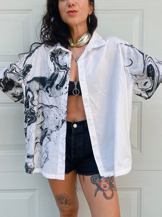 Yin Yang Marbled Button Down - XL