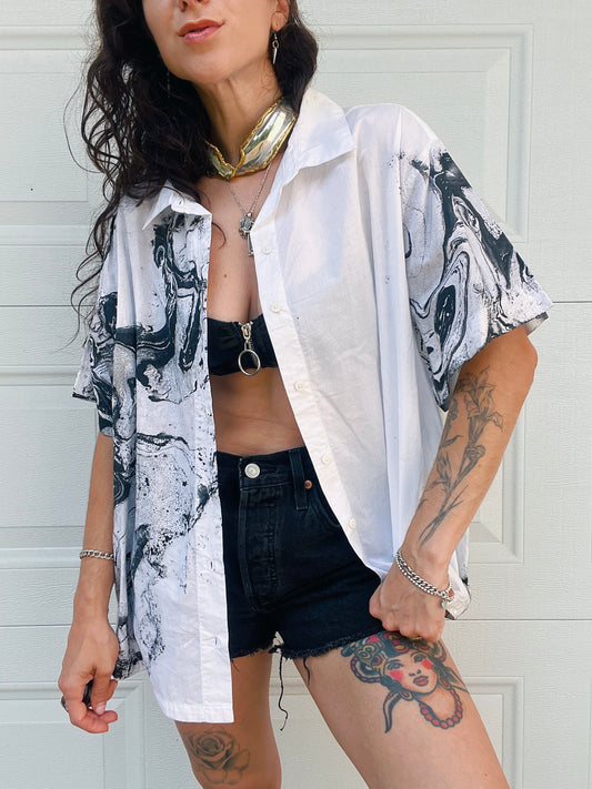 Yin Yang Marbled Button Down - XL