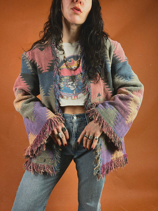 Southwest Fringe Blanket Cardigan - M/L