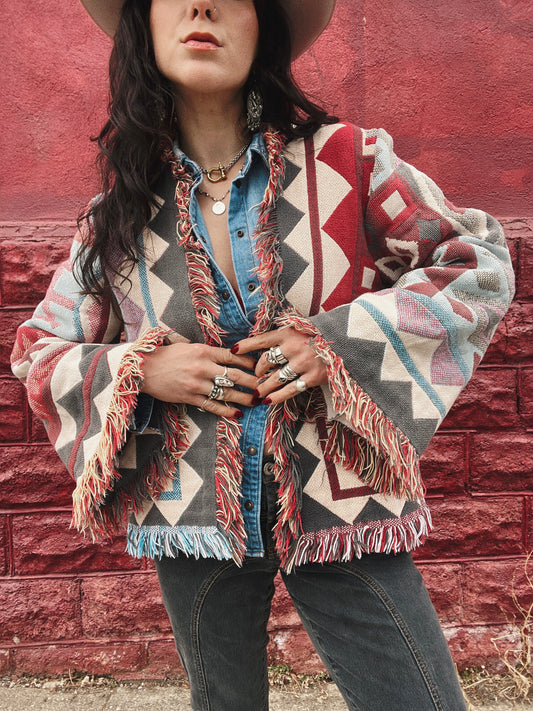Southwest Fringe Blanket Cardigan - S