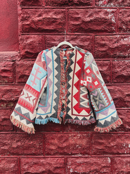 Southwest Fringe Blanket Cardigan - S