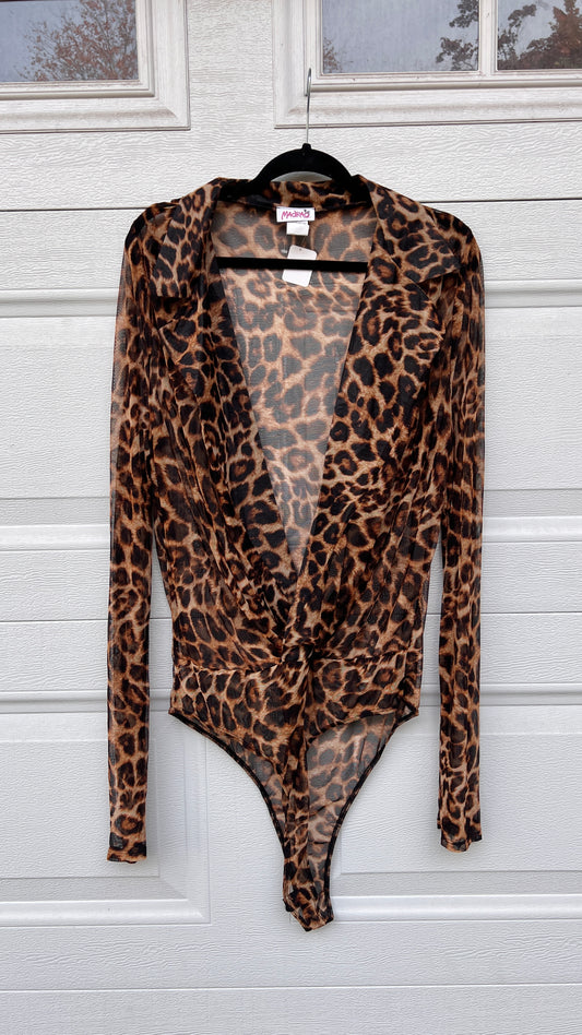 Leopard Print Sheer Body Suit - 3X