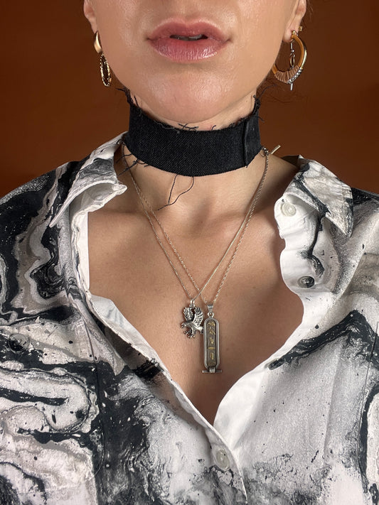 Denim x Grommet Choker Necklace - Black