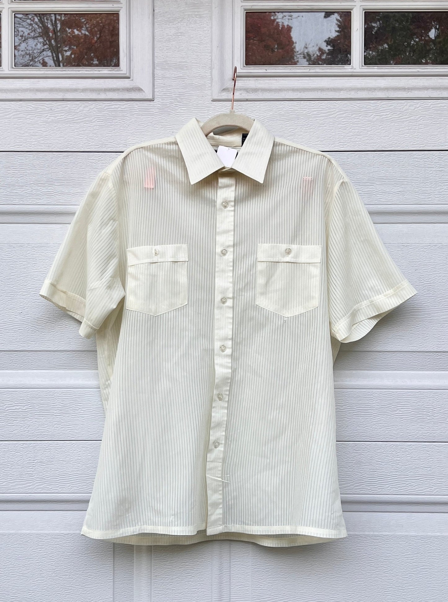 Sheer Striped S/S Button Down - M