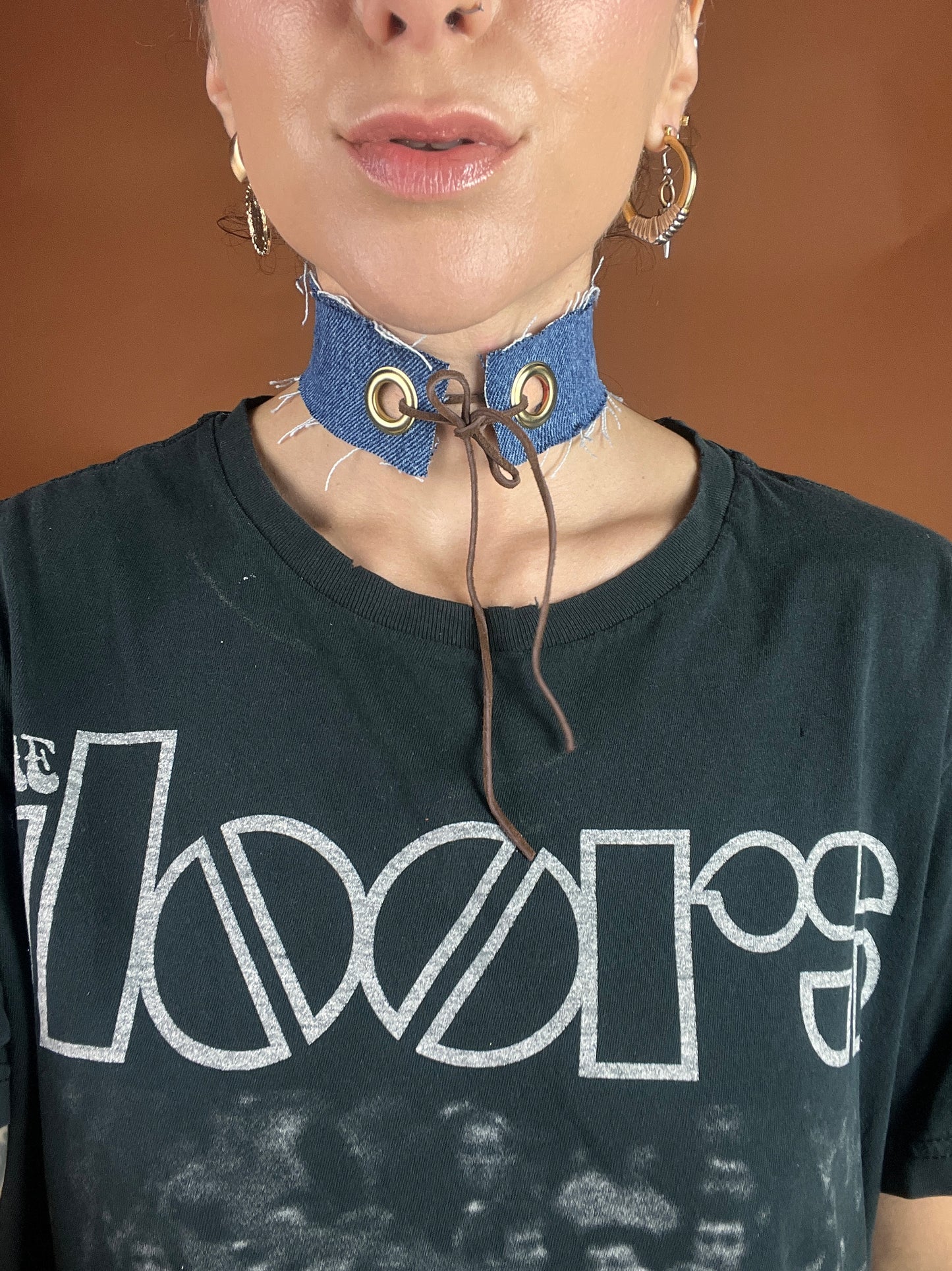 Denim x Grommet Choker Necklace - Dark Wash