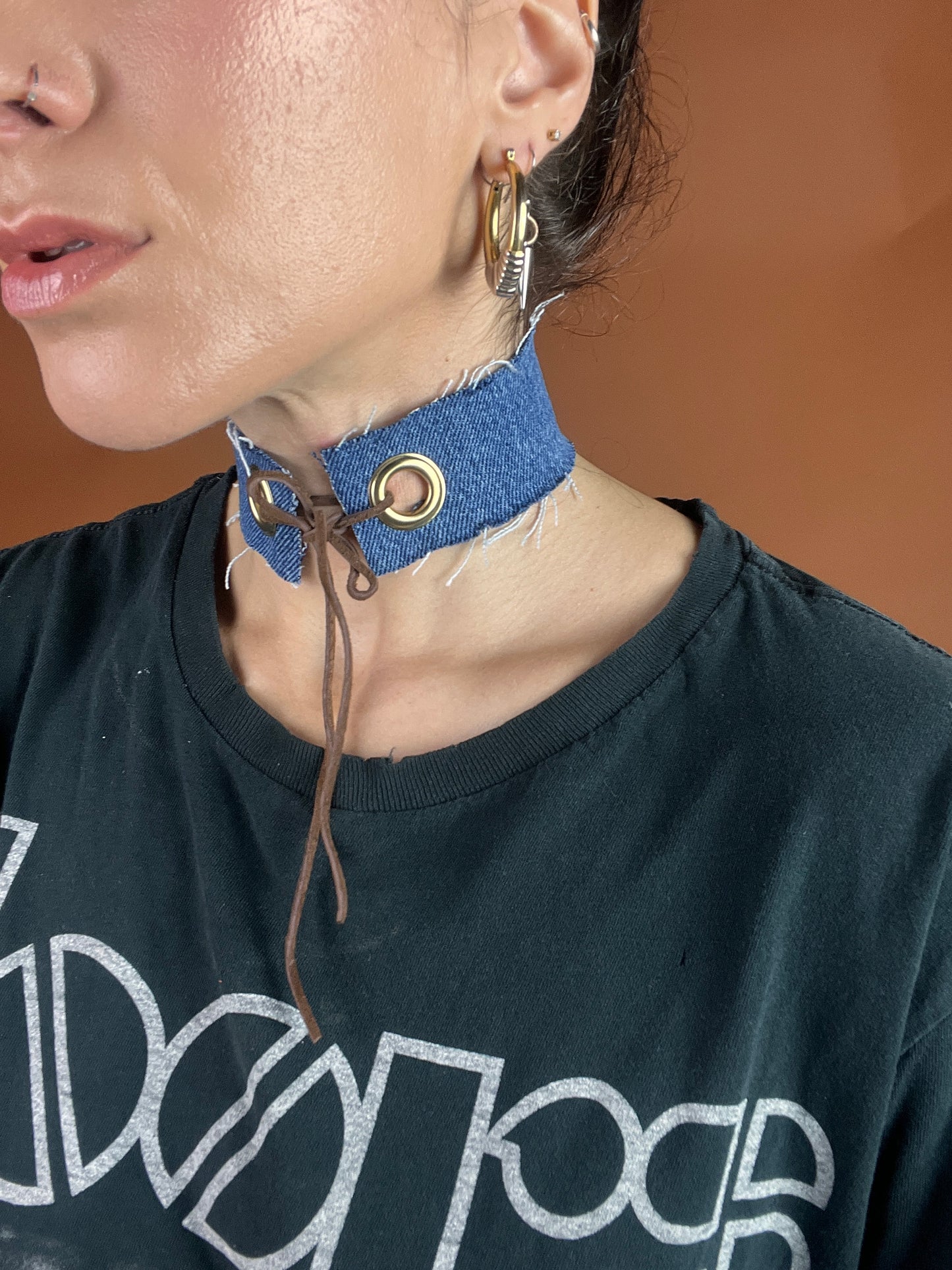 Denim x Grommet Choker Necklace - Dark Wash