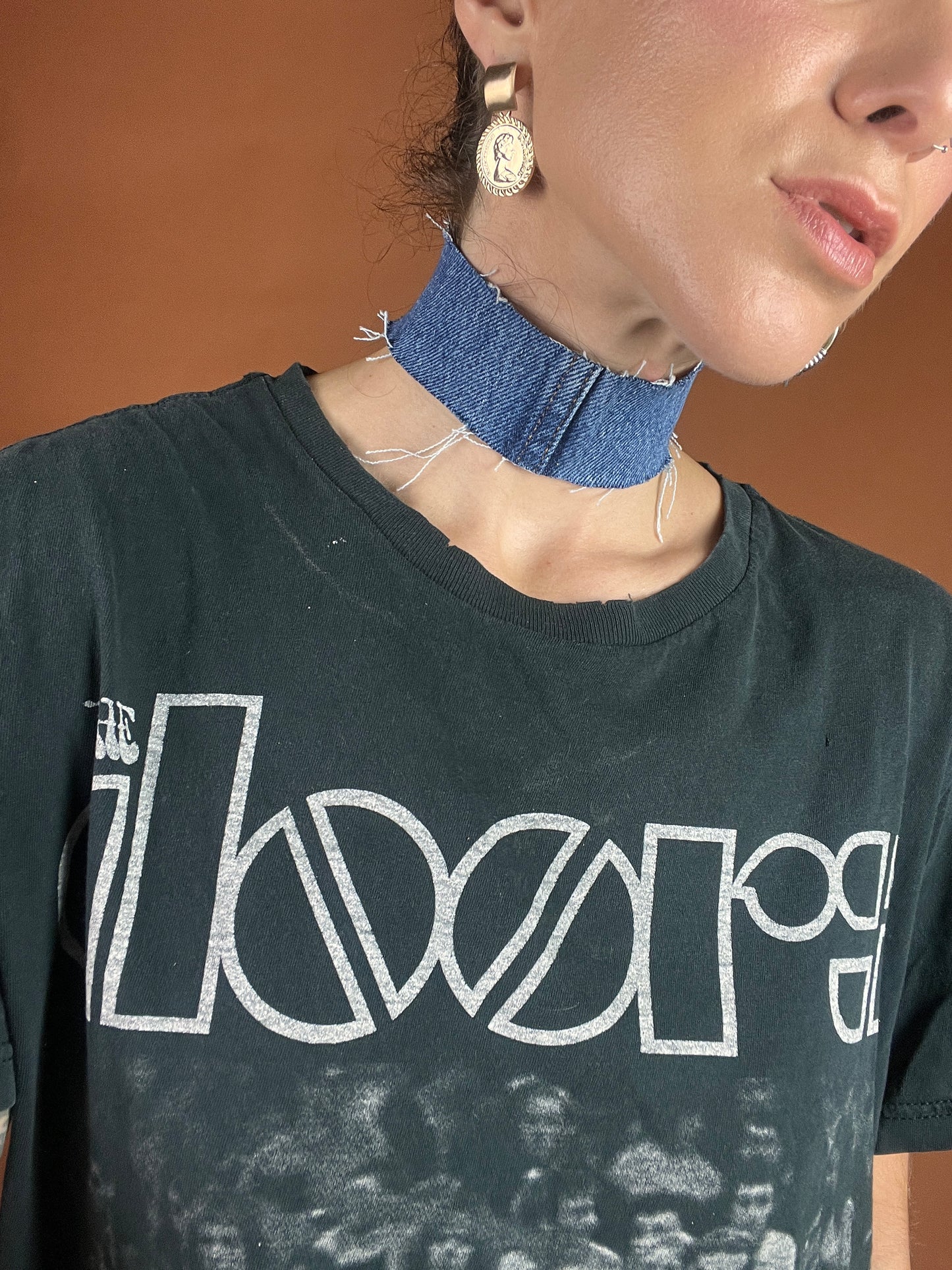 Denim x Grommet Choker Necklace - Dark Wash