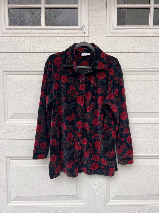 Velour Floral Paisley Button Down - XL