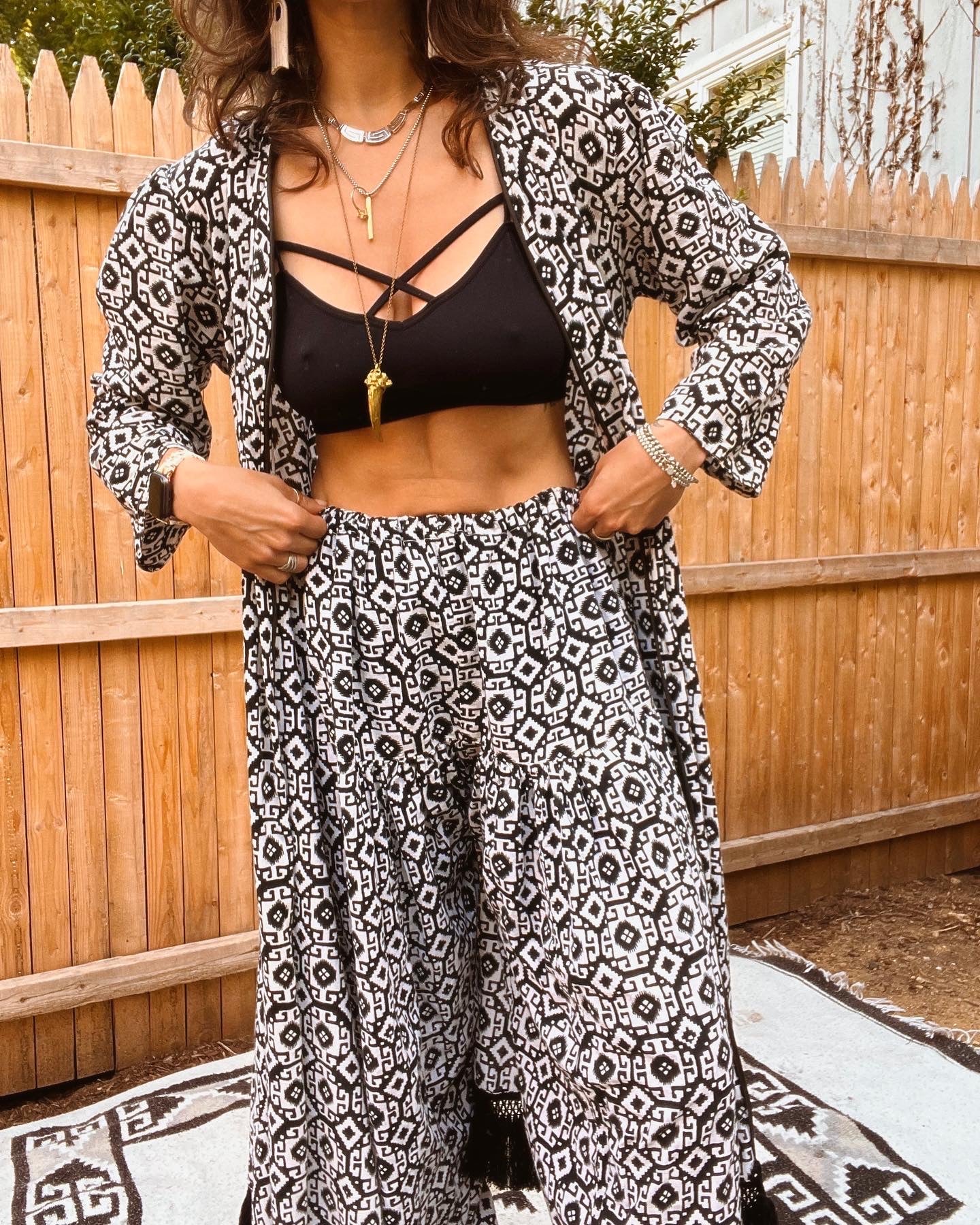 The Aztec Fringe Kimono Pants Set