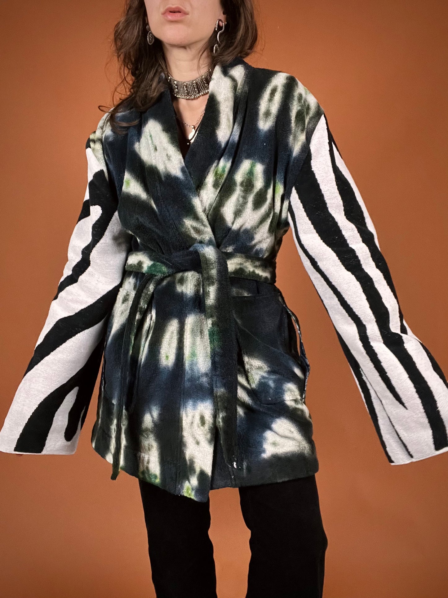 The Tie Dye Zebra Smoking Robe - Large