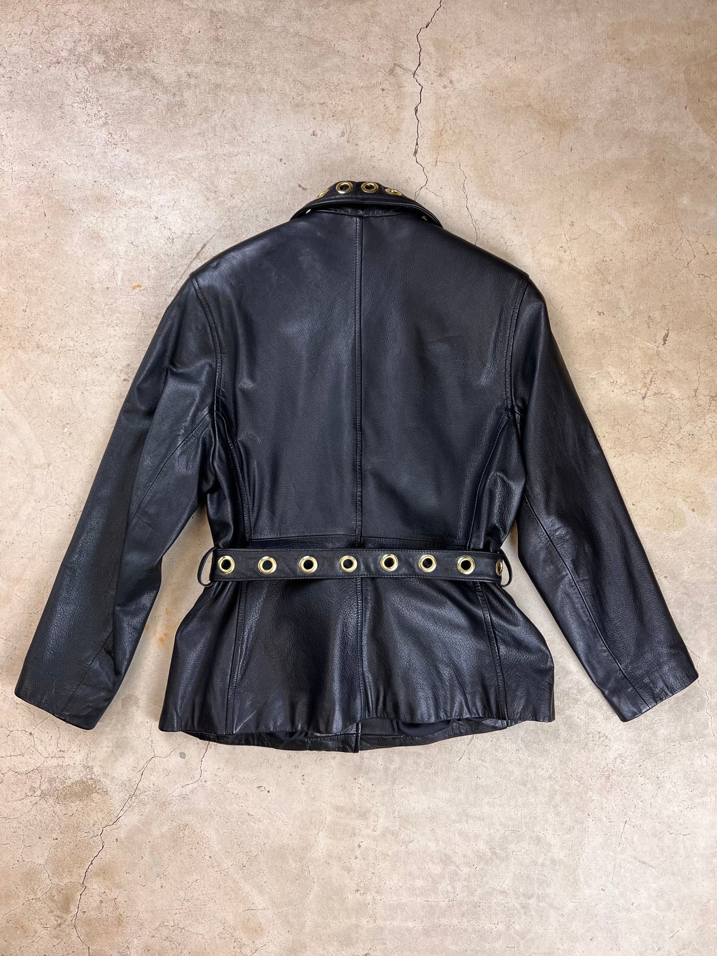 The Leather Grommet Belted Blazer - M