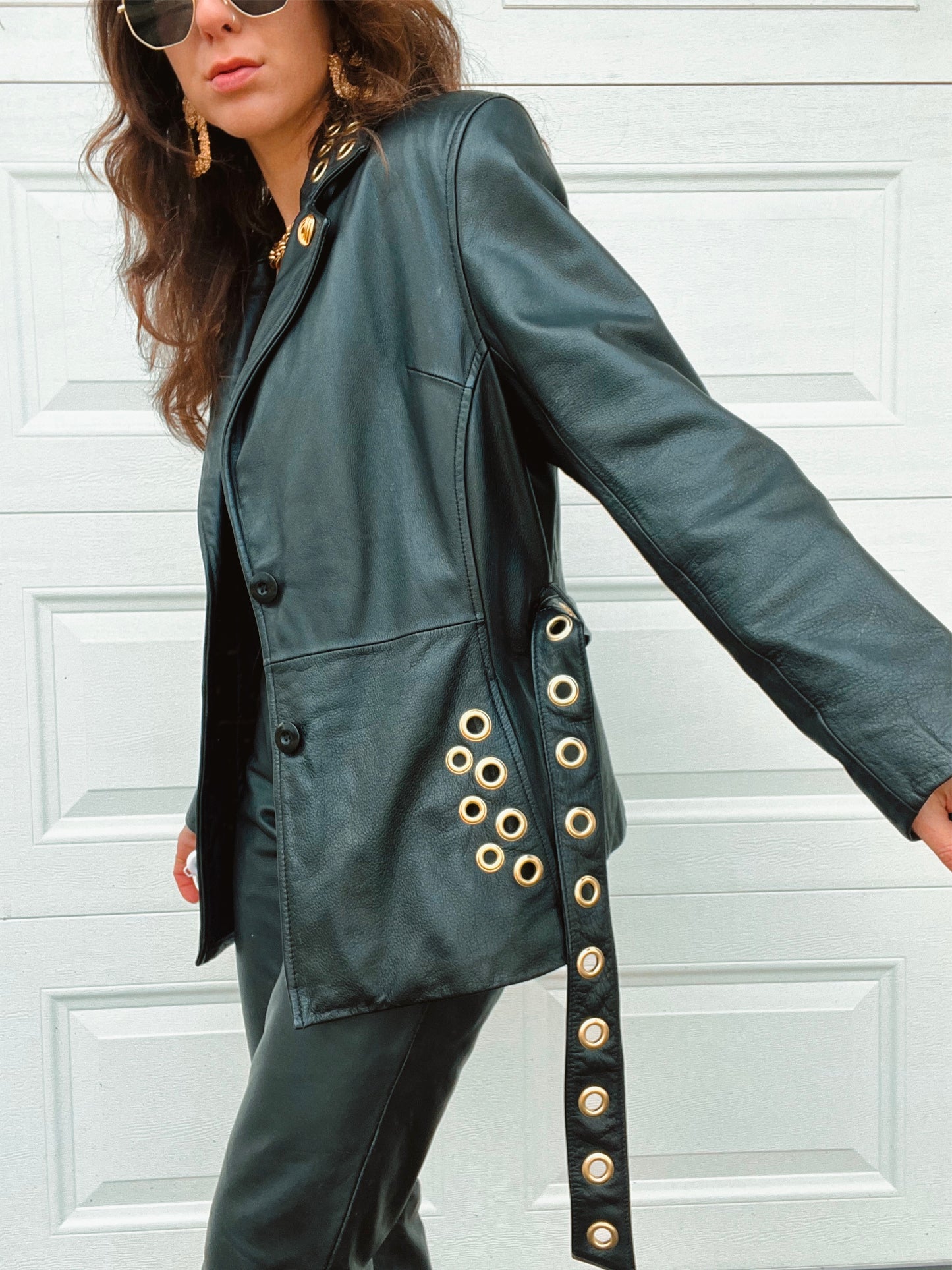 The Leather Grommet Belted Blazer - M